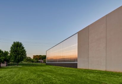 Reflective glass on exterior of municipal building