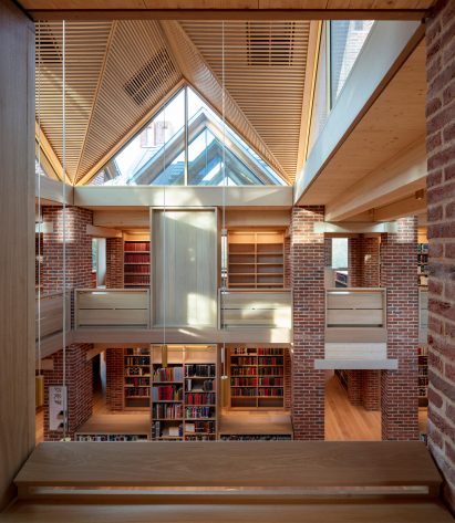 View from internal window in Magdalene College library in Cambridge