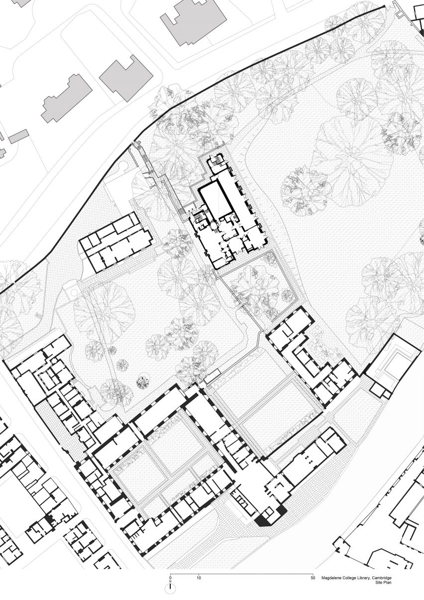 Site plan of New Library, Magdalene College by Niall McLaughlin Architects
