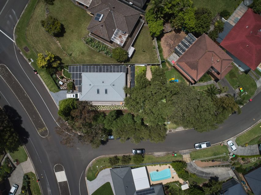 Aerial view of Pepper Tree Passive House by Alexander Symes
