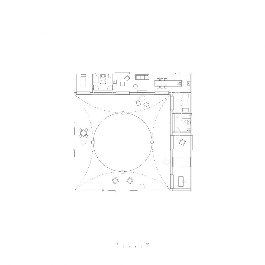 Ground floor plan of Raem House by Pezo von Ellrichshausen