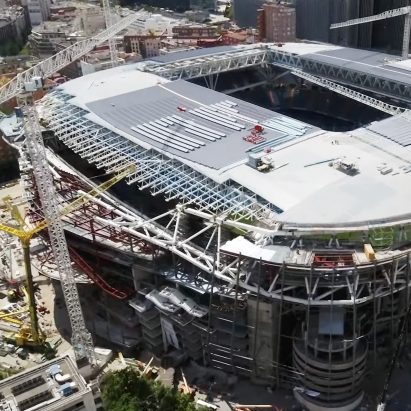 Exterior of the renovated Santiago Bernabéu stadium