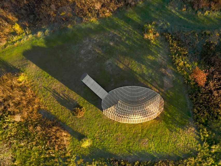 Aerial view of Aerial view of Robotically Fabricated Structure