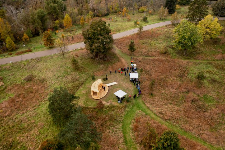 Aerial view of Robotically Fabricated Structure
