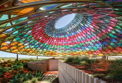 Image of the interior of the glass Vertical Panorama Pavilion