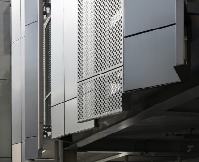 Angled metal facade detail