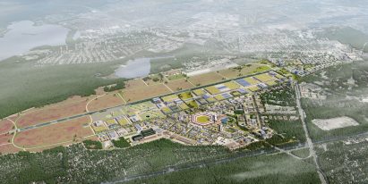 A rendering of houses and green areas inBerlin TXL