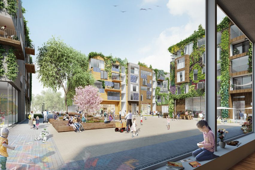 A rendering of an open public space in Berlin TXL
