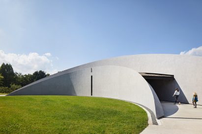 Concrete entrance to First Light Pavilion by Hassell