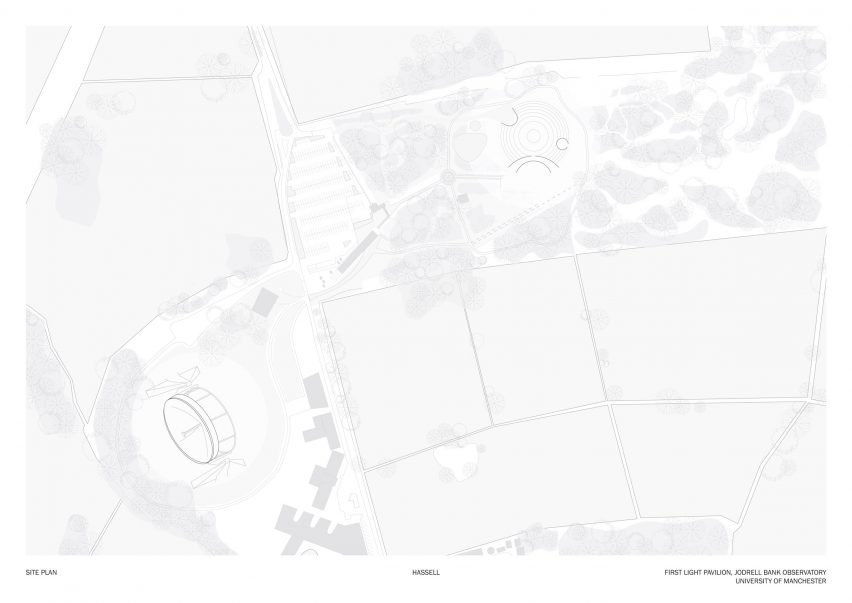Site plan of the First Light Pavilion by Hassell at Jodrell Bank Observatory