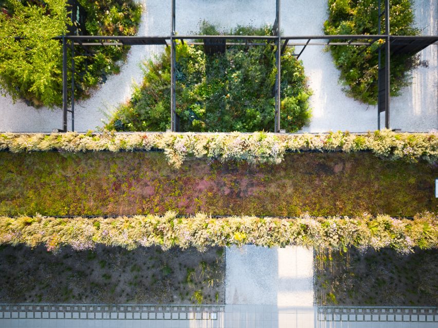 Aerial view of The Voice of Urban Nature pavilion at Floriade 2022 by Overtreders W