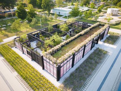 Aerial view of pavilions at Floriade 2022