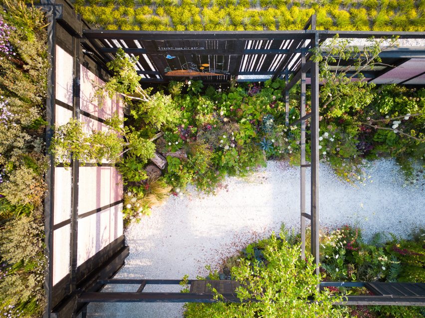 Aerial view of The Voice of Urban Nature pavilion at Floriade 2022 by Overtreders W