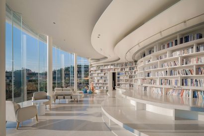 Reading room with rounded shelves