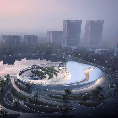 Aerial visual of Tianfu Museum of Chinese Medicine