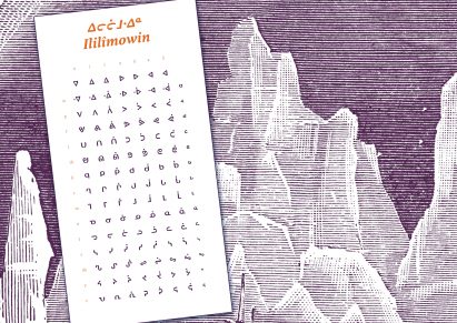 Illustration including table of ililîmowin syllabics glyphs