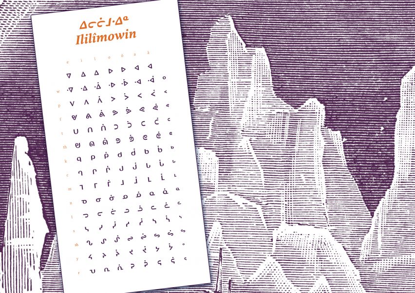 Illustration including table of ililîmowin syllabics glyphs