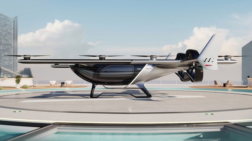 A flying car by Volkswagen China on a launchpad