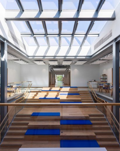 Atrium with stepped seating inside Gresham's School's STEAM centre