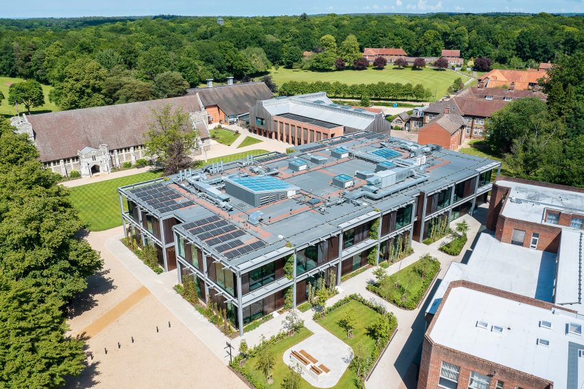 Aerial view of The Dyson Building at Gresham's School by WilkinsonEyre