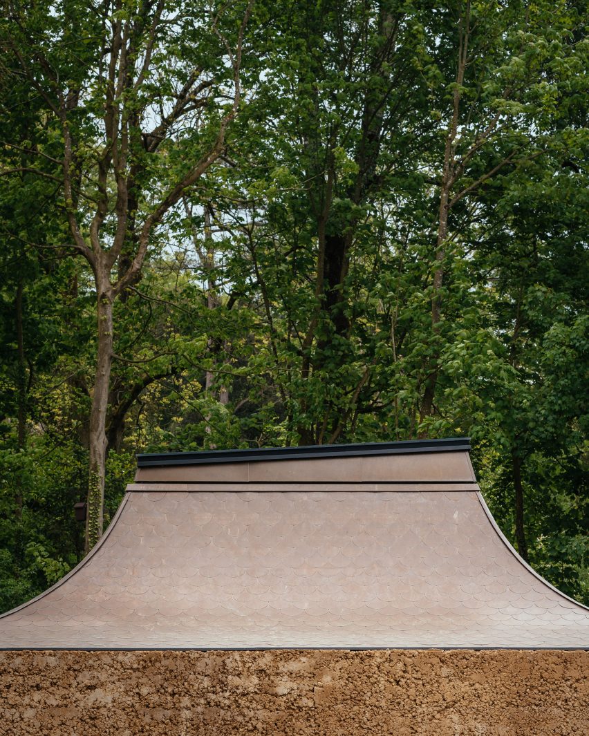 Curved roof of Invisible Studio's yoga studio at The Newt in Somerset