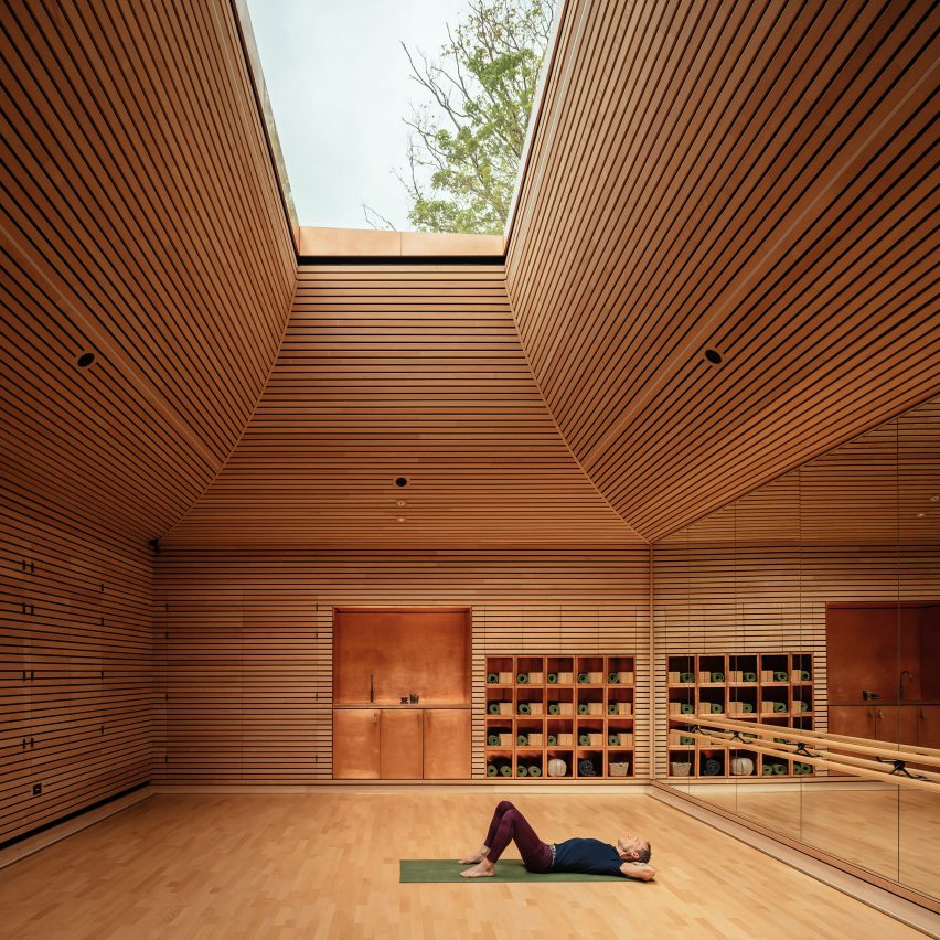 Interior of Invisible Studio's yoga studio at The Newt in Somerset