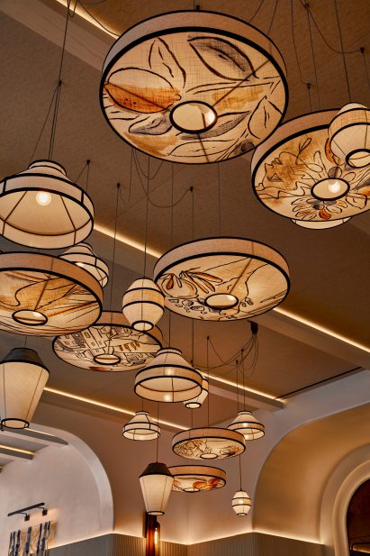 Hand-painted linen pendant lamps