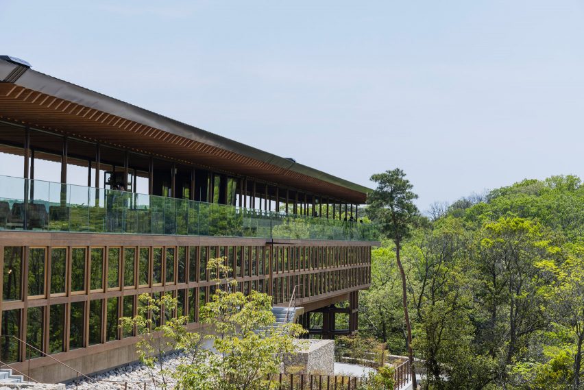 Exterior of Zenbo Seinei on Awaji Island by Shigeru Ban