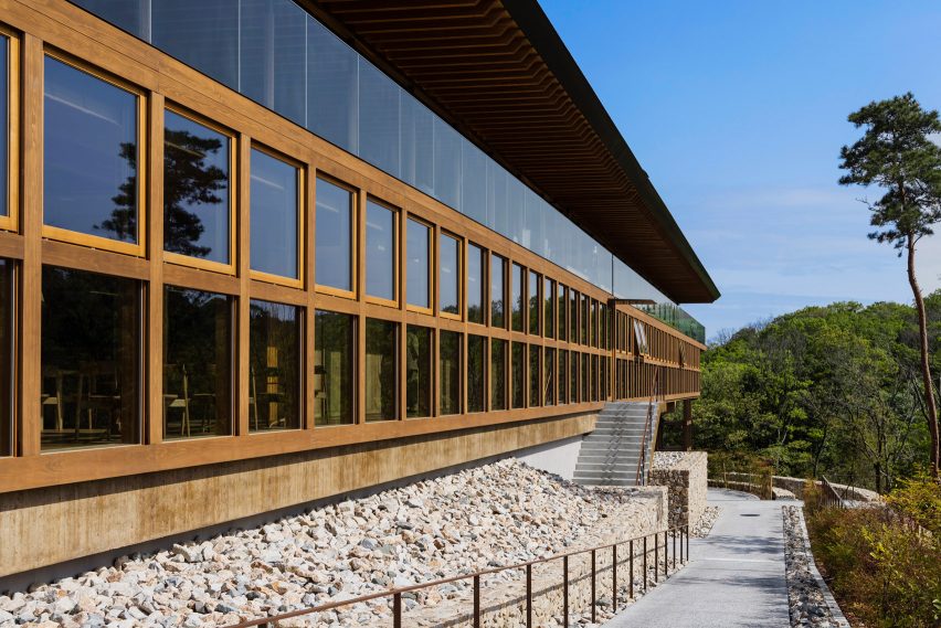Exterior of Zenbo Seinei on Awaji Island by Shigeru Ban
