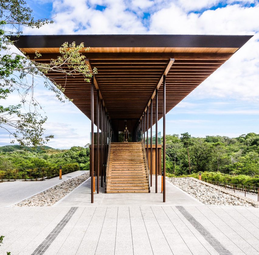 Exterior of Zenbo Seinei on Awaji Island by Shigeru Ban