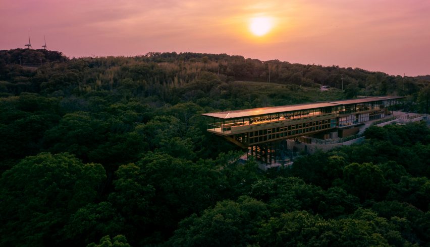 Exterior of Zenbo Seinei on Awaji Island by Shigeru Ban
