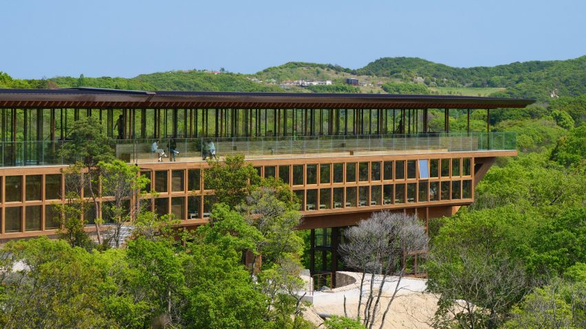Exterior of Awaji Island meditation retreat by Shigeru Ban