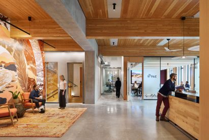 Casual office interior made of timber