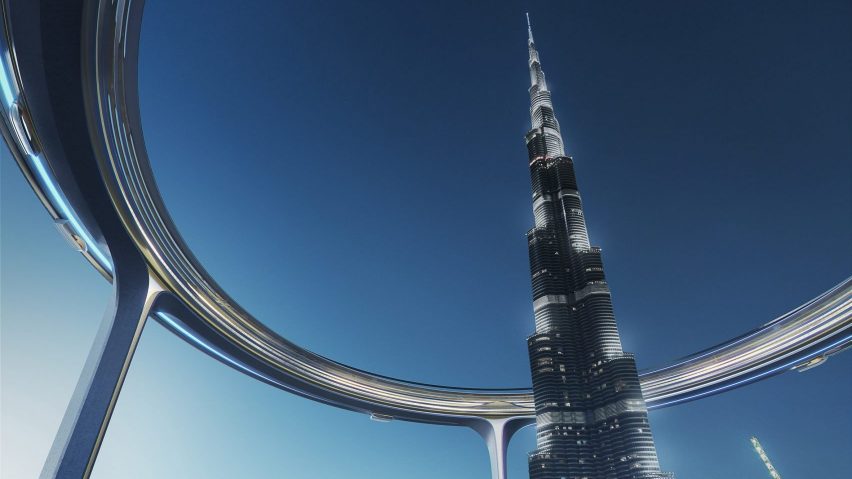 Dezeen Agenda newsletter features an elevated circular metropolis proposed for Dubai