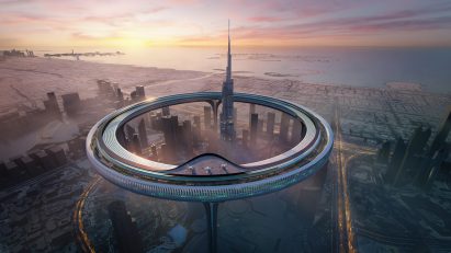 A rendering of skyscrapers and Downtown Circle