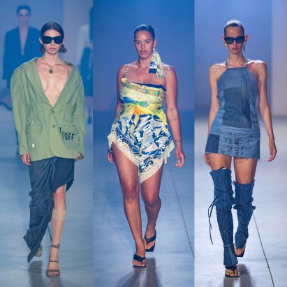 Image of models wearing upcycled clothing by 1/OFF at Amsterdam Fashion Week
