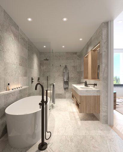 Bathroom of 2030 Barclays features muted bathroom colours