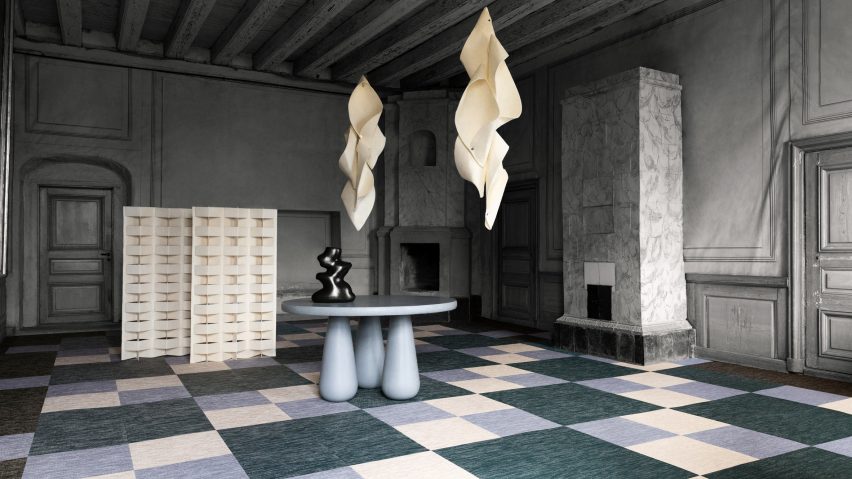 Green, blue and cream flooring by Bolon