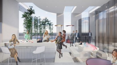 A render of people in a workspace