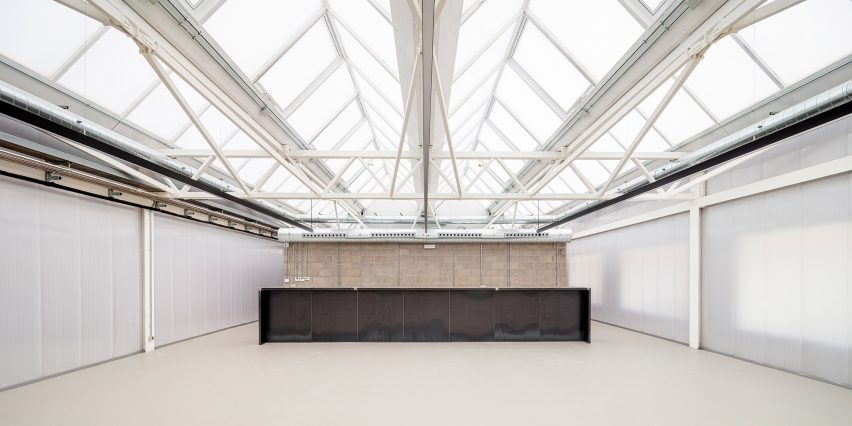 Photo of a counter under a glass ceiling