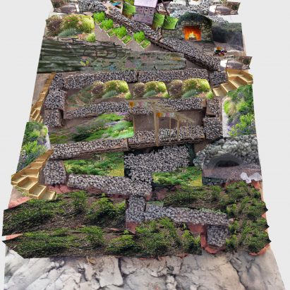 Perspective photo collage of a garden with a winding path by an architecture student