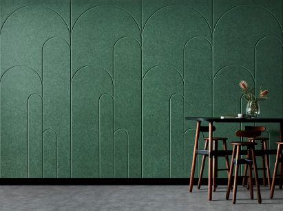 Green aoustic wall panel with arched pattern