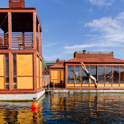 A red and orange sauna