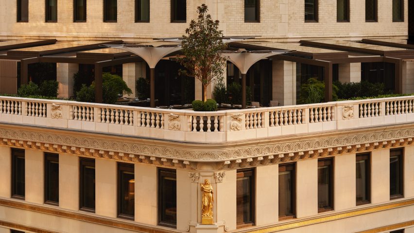Exterior detail view of Aman New York terrace