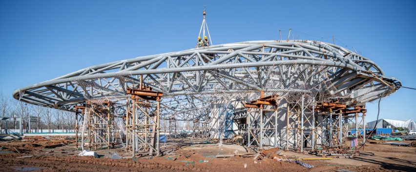 View of steel construction of Cloud Center