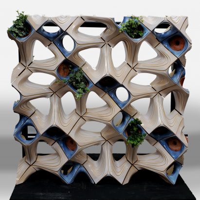 Render of a terracotta facade prototype at Architectural Ceramic Assemblies Workshop