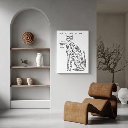 A David Shrigley artwork on a grey wall