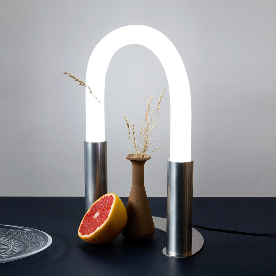 A grapefruit and a lamp