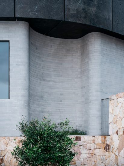 Detail image of the textural facade at Matopos