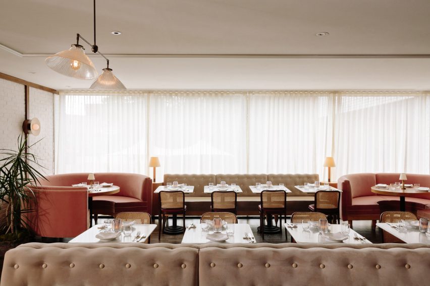 Beige banquette along a window